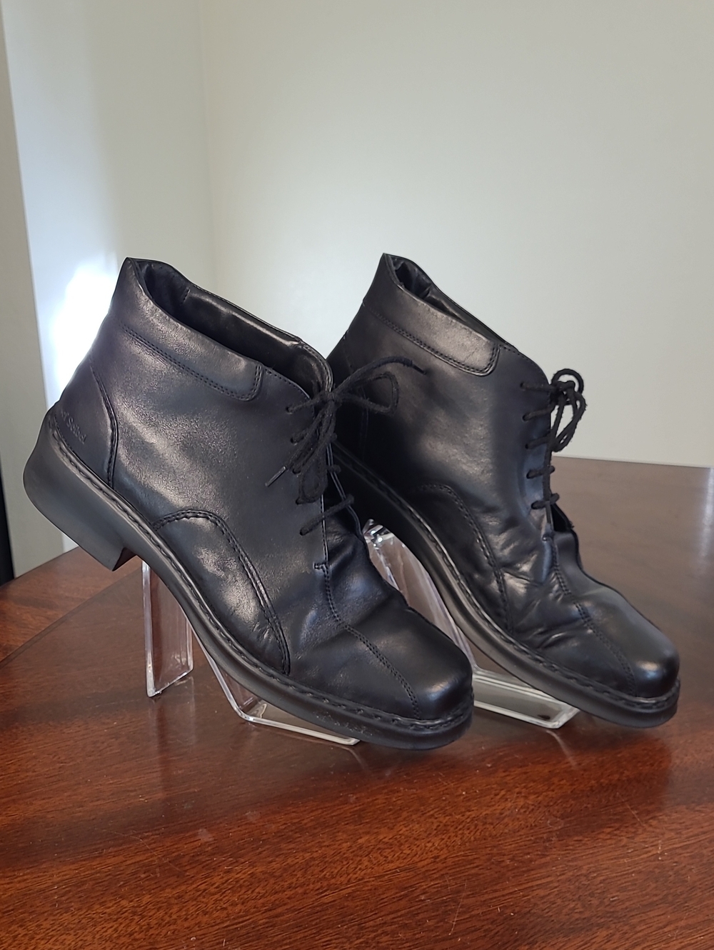 Vintage Josef Seibel Black Leather Square Toe Lace-Up Men's Boot EU 42 W 11-11.5